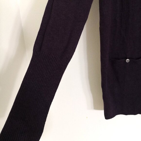 NWOT LOFT Cotton Wool Blend Button Front Pockets Longline Cardigan Plum Size M - Picture 3 of 5